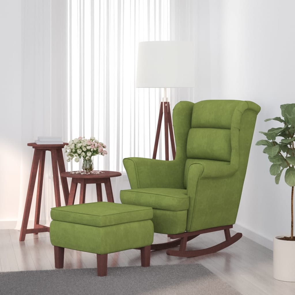Schommelstoel met oorleuning lichtgroen fluweel massief hout is nu te koop bij PeponiXL, paradijselijk wonen!