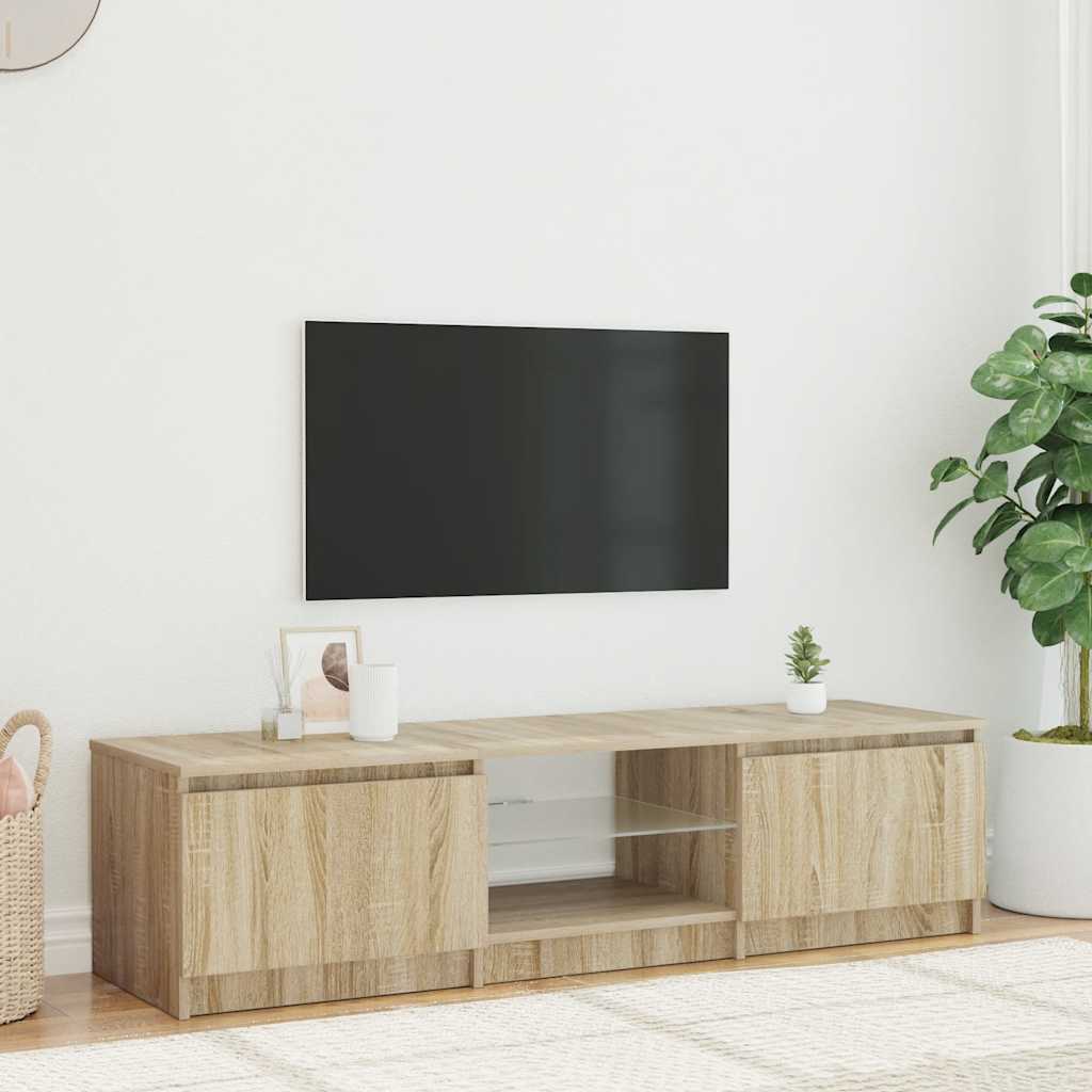 Tv-meubel LED-verlichting 140x40x36 cm gerookt eikenkleurig is nu te koop bij PeponiXL, paradijselijk wonen!