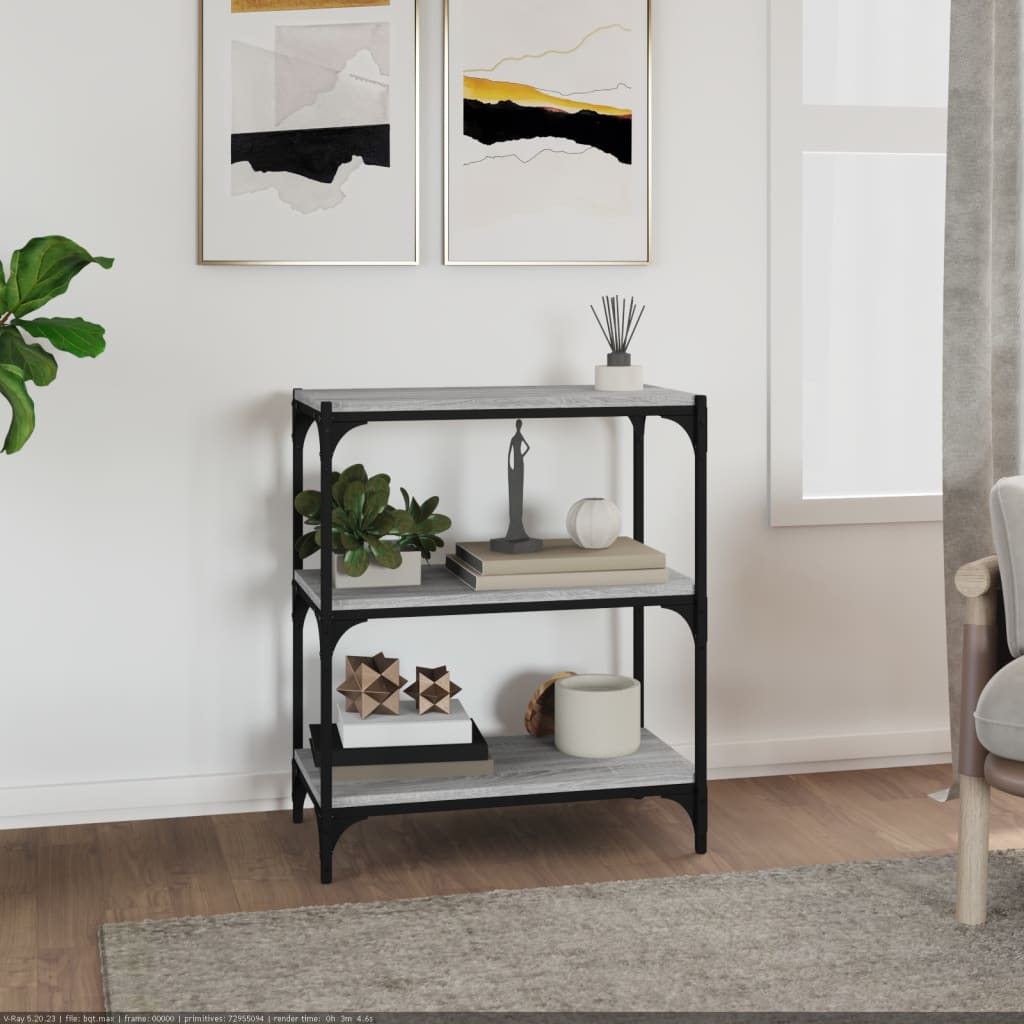Boekenkast 60x33x70,5 cm hout en staal grijs sonoma eikenkleur is nu te koop bij PeponiXL, paradijselijk wonen!