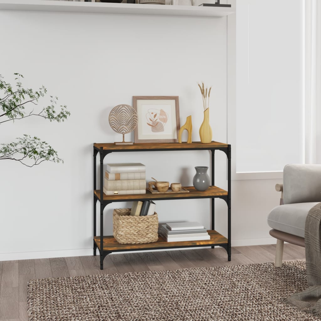 Boekenkast 80x33x70,5 cm hout en staal gerookt eikenkleur is nu te koop bij PeponiXL, paradijselijk wonen!