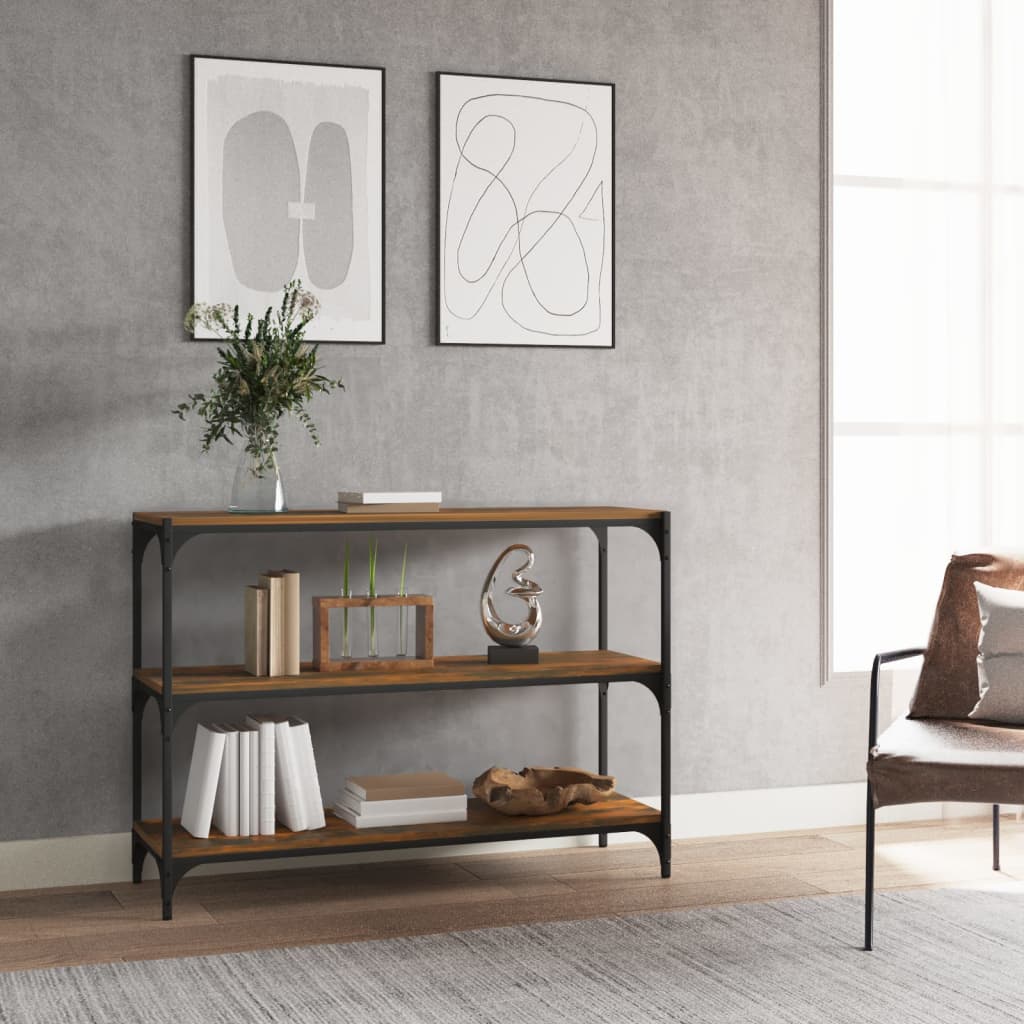Boekenkast 100x33x70,5 cm bewerkt hout en staal gerookt eiken is nu te koop bij PeponiXL, paradijselijk wonen!