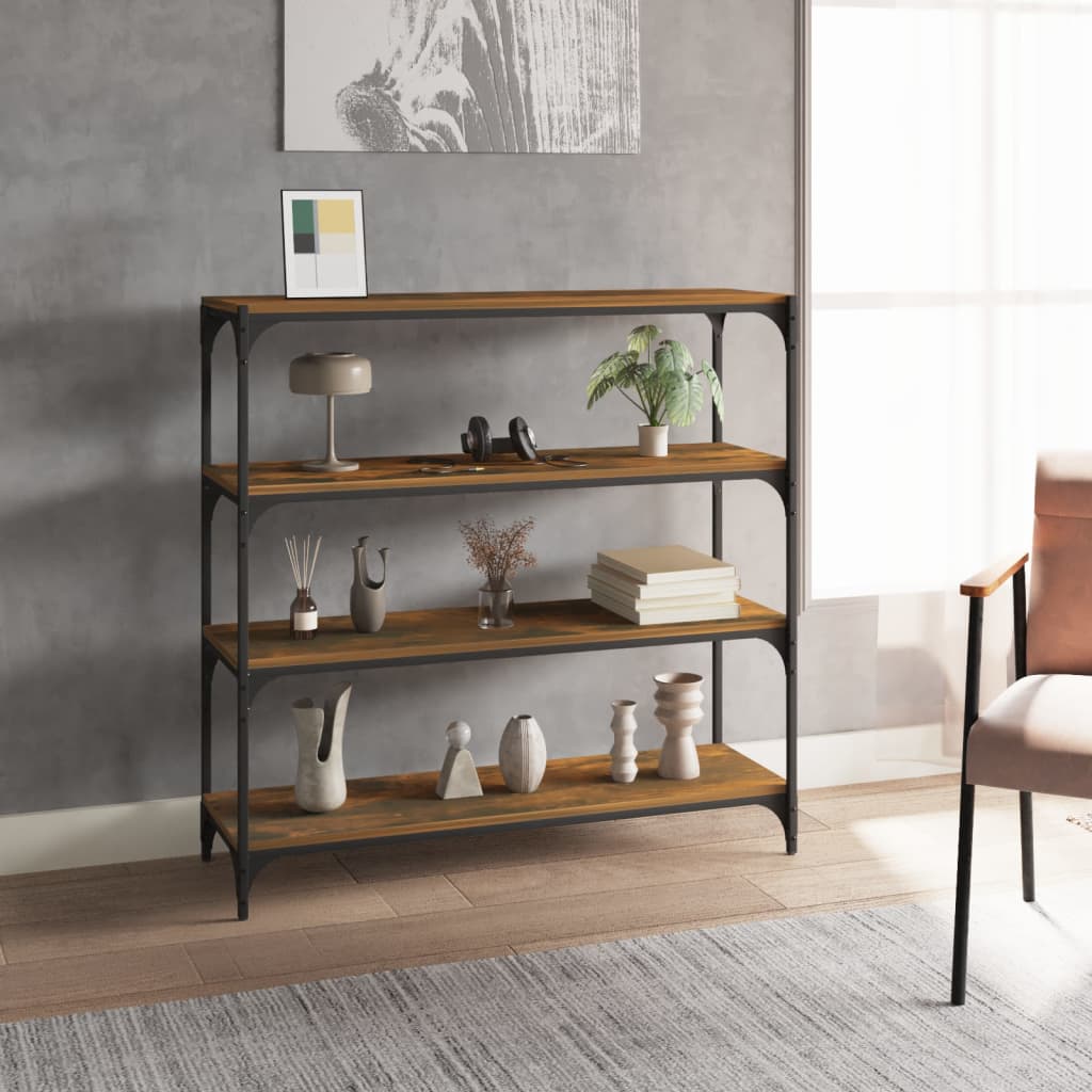 Boekenkast 100x33x100 cm bewerkt hout en staal gerookt eiken is nu te koop bij PeponiXL, paradijselijk wonen!