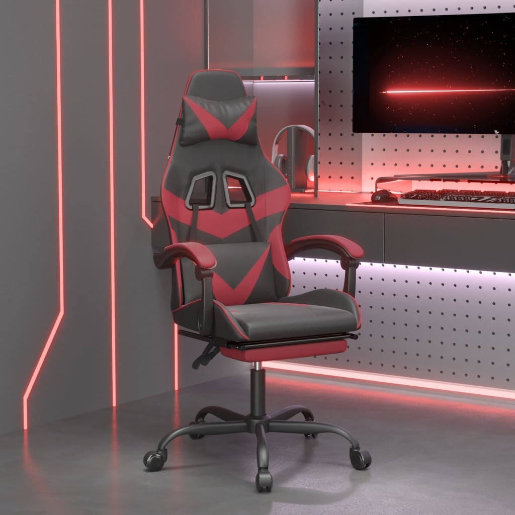 Gamestoel draaibaar met voetensteun kunstleer zwart en wijnrood is nu te koop bij PeponiXL, paradijselijk wonen!