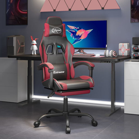 Gamestoel draaibaar met voetensteun kunstleer zwart en wijnrood is nu te koop bij PeponiXL, paradijselijk wonen!