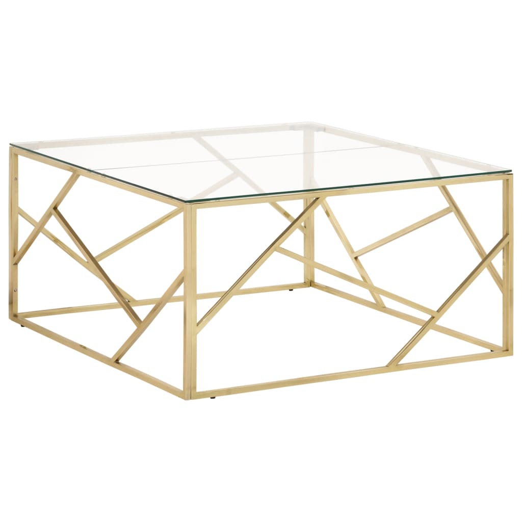 Salontafel roestvrijstaal en gehard glas goudkleurig is nu te koop bij PeponiXL, paradijselijk wonen!