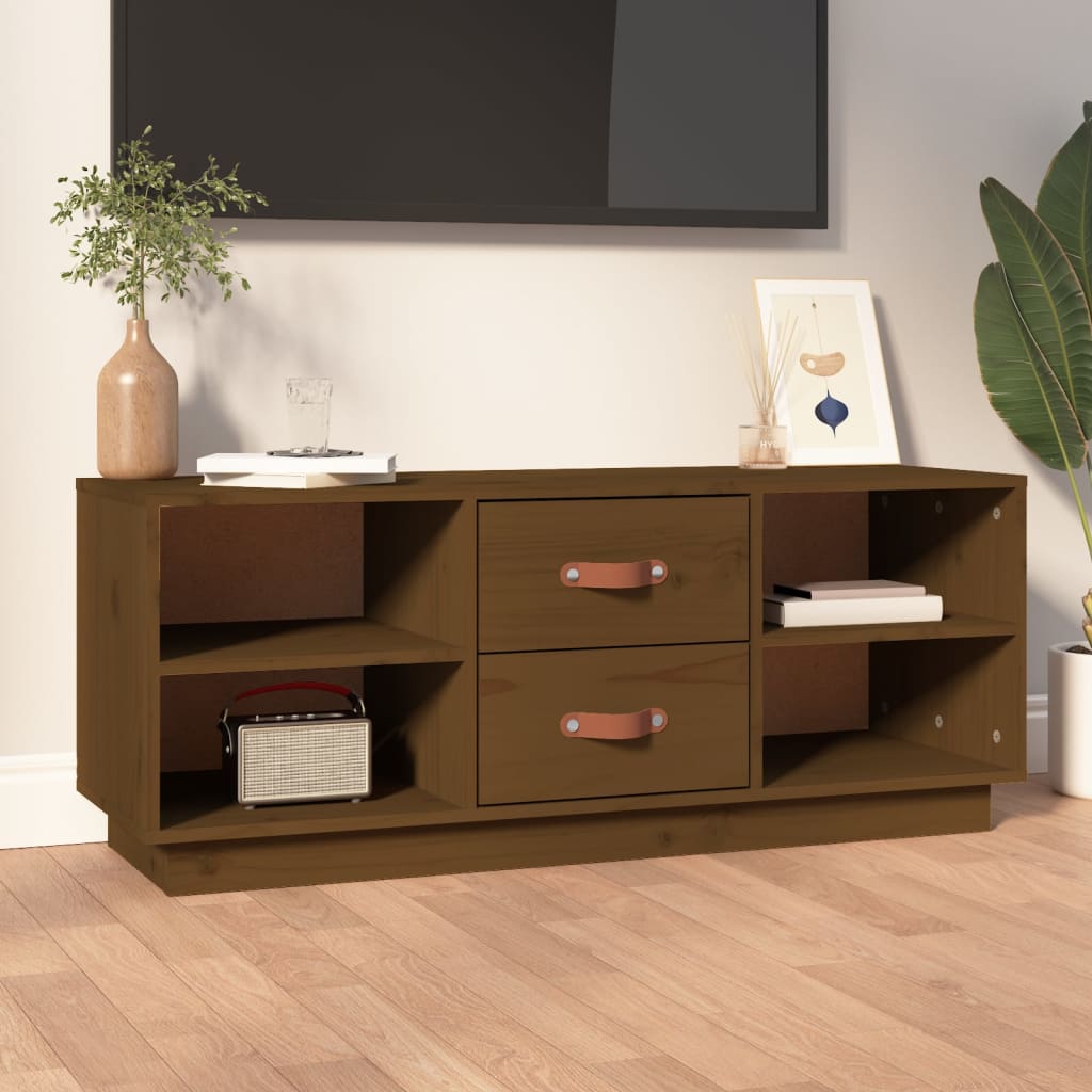 Tv-meubel 100x34x40 cm massief grenenhout honingbruin is nu te koop bij PeponiXL, paradijselijk wonen!