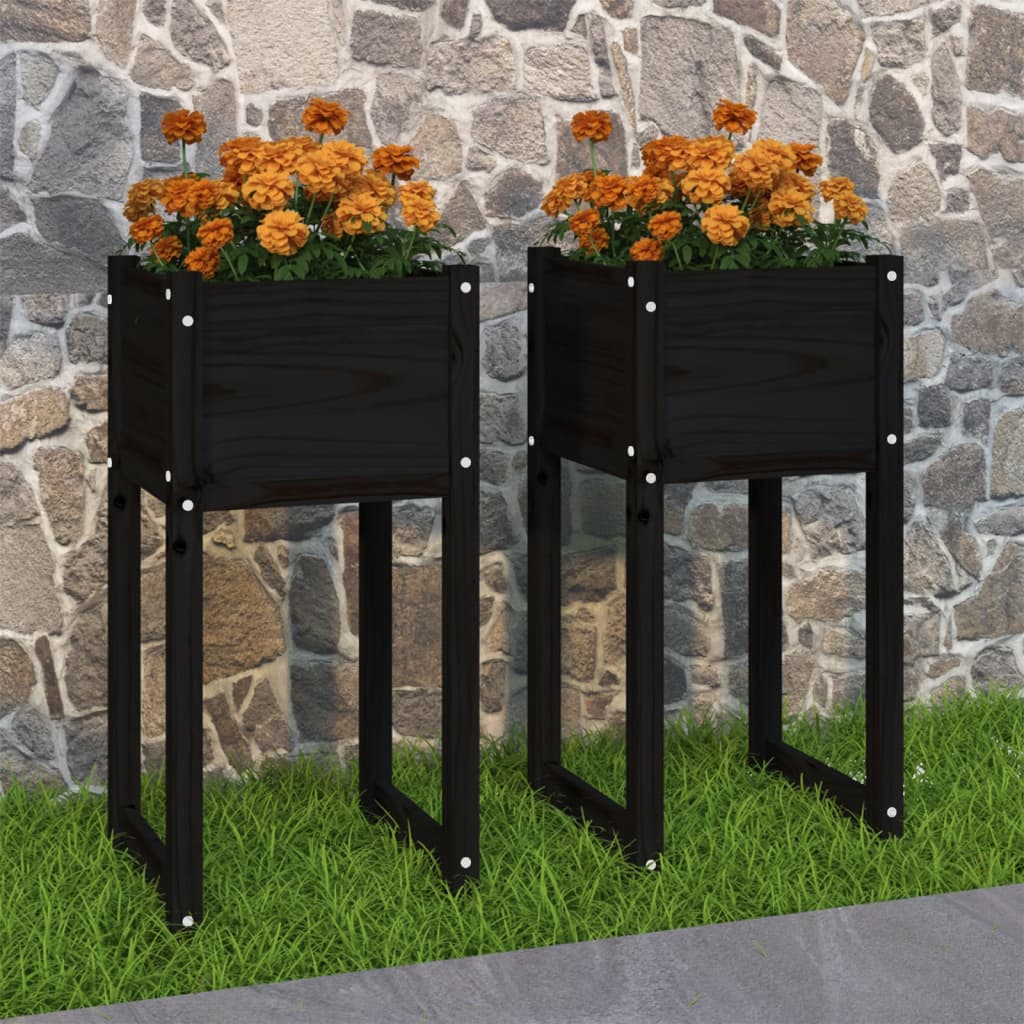 Plantenbakken 2 st 40x40x81 cm massief grenenhout zwart is nu te koop bij PeponiXL, paradijselijk wonen!