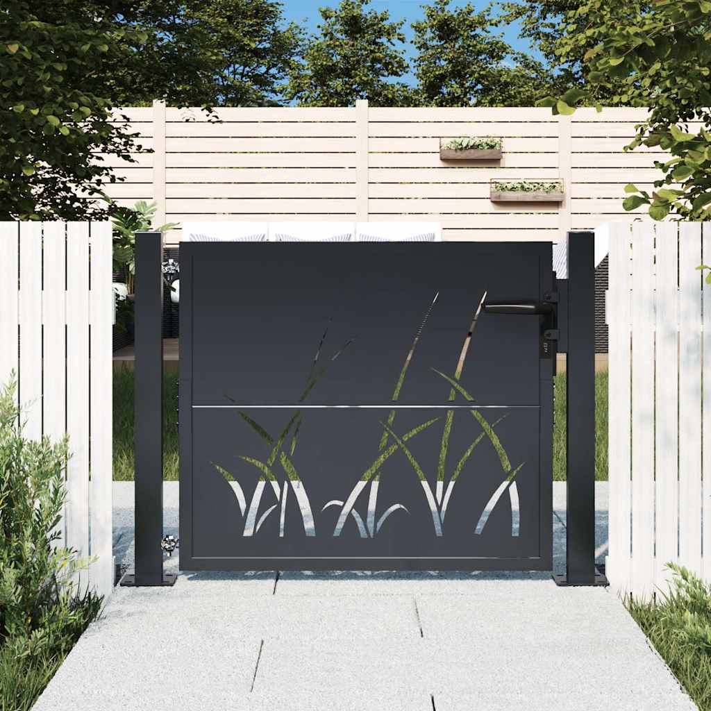 Poort 100x100 cm met grasontwerp staal antracietkleurig is nu te koop bij PeponiXL, paradijselijk wonen!