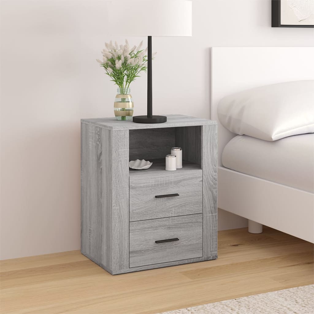 Nachtkastje 50x36x60 cm bewerkt hout grijs sonoma eikenkleurig is nu te koop bij PeponiXL, paradijselijk wonen!