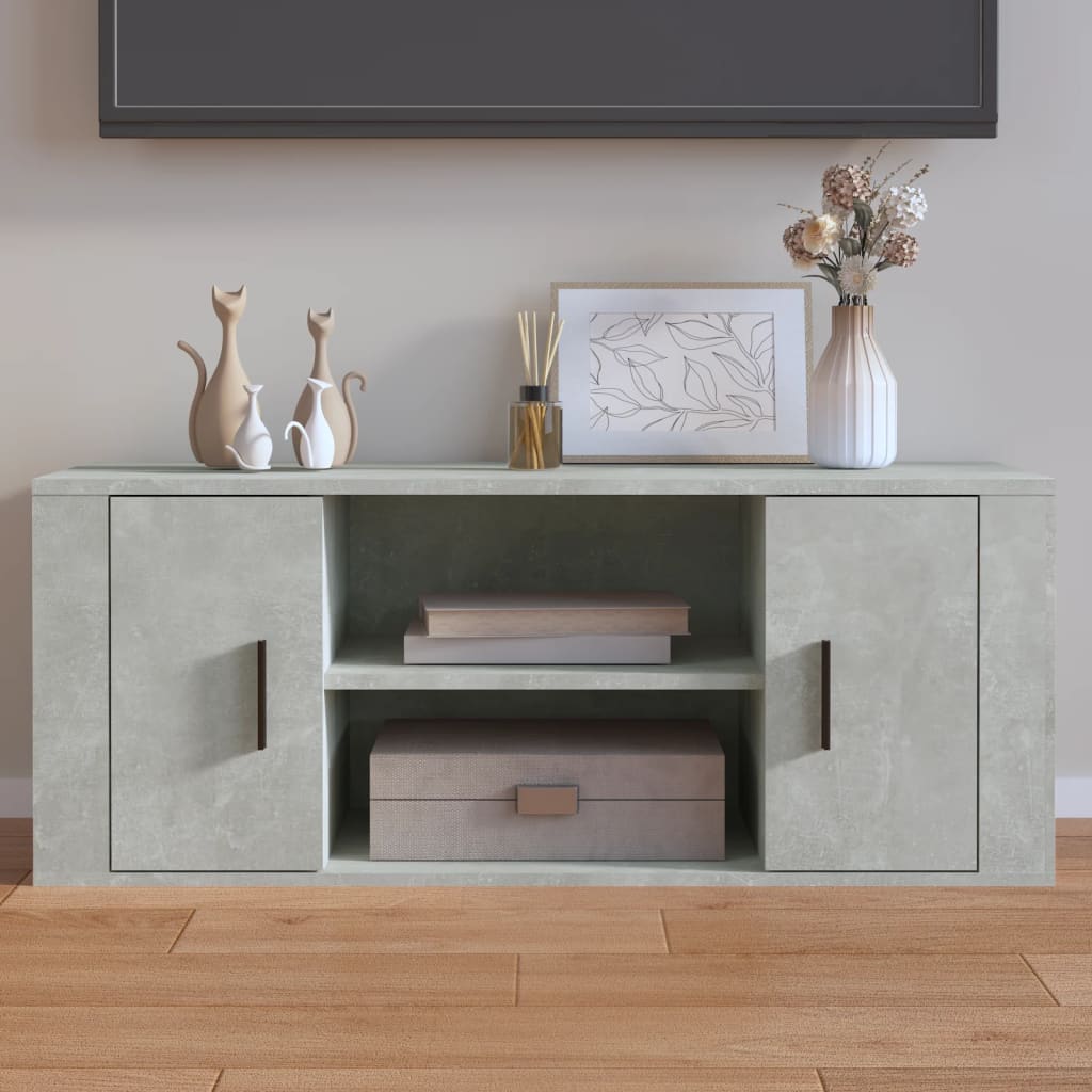 Tv-meubel 100x35x40 cm bewerkt hout betongrijs is nu te koop bij PeponiXL, paradijselijk wonen!