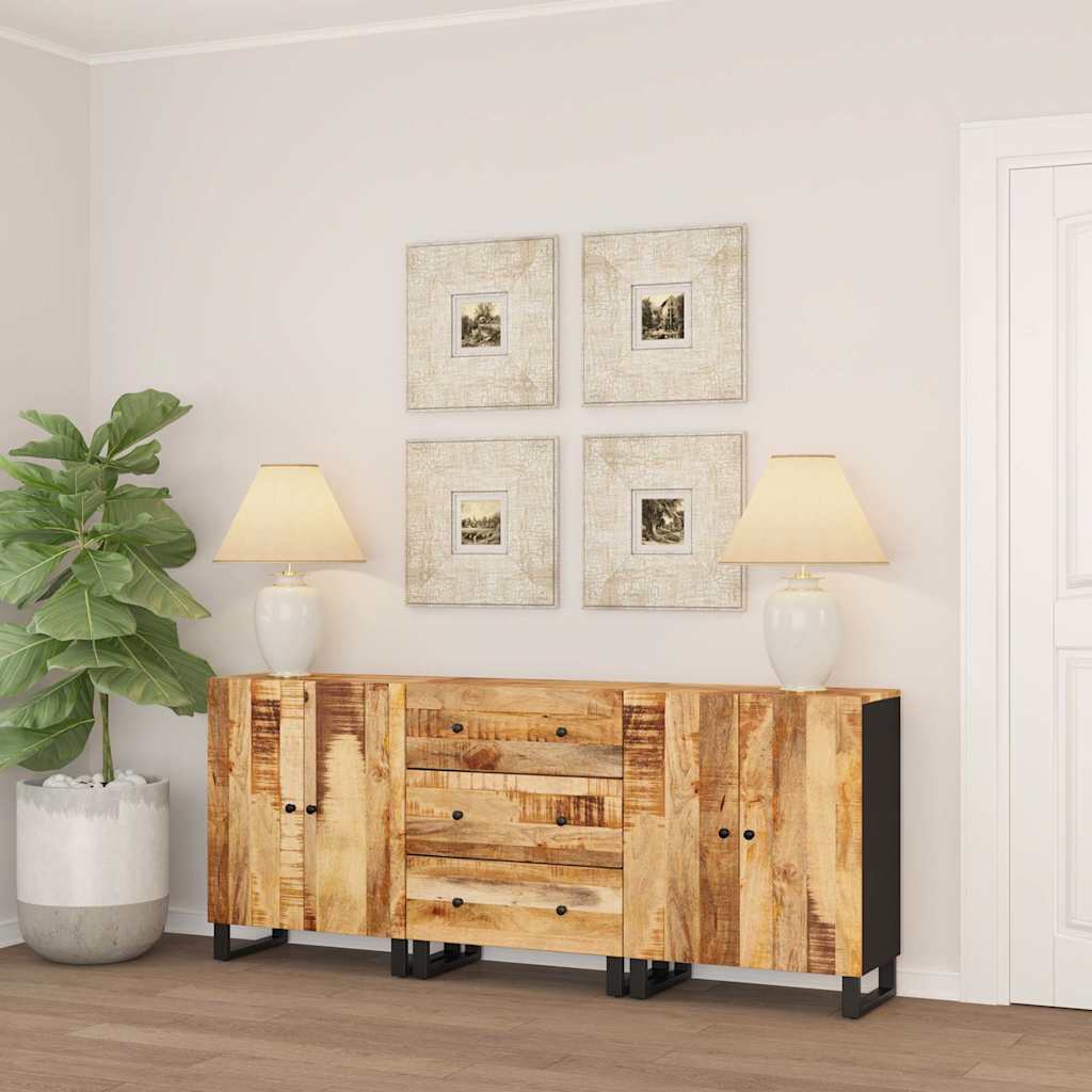 Dressoirs 3 st ruw mangohout is nu te koop bij PeponiXL, paradijselijk wonen!
