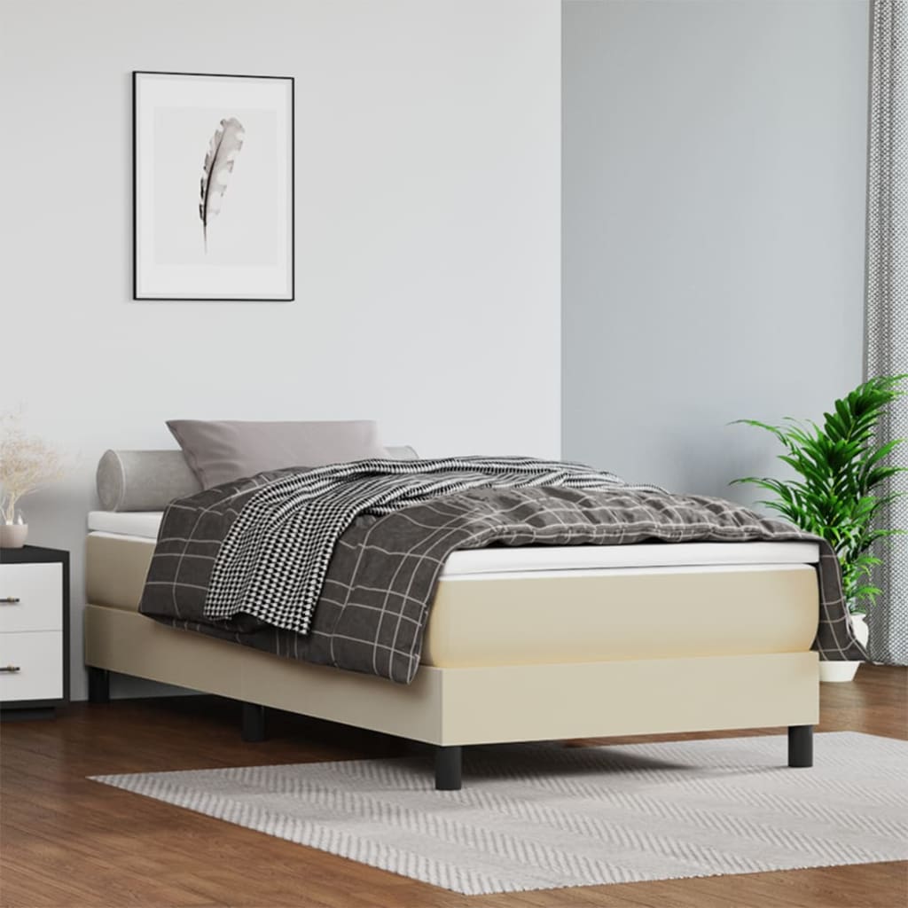 Boxspring bed kunstleer crèmekleurig 90x190 cm is nu te koop bij PeponiXL, paradijselijk wonen!