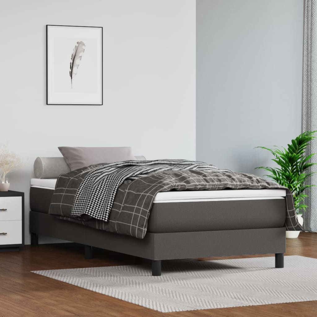 Boxspring bed kunstleer grijs 90x190 cm is nu te koop bij PeponiXL, paradijselijk wonen!