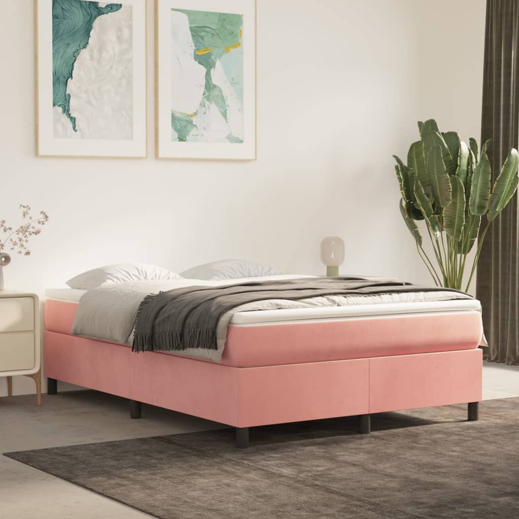 Boxspring bed fluweel roze 140x200 cm is nu te koop bij PeponiXL, paradijselijk wonen!