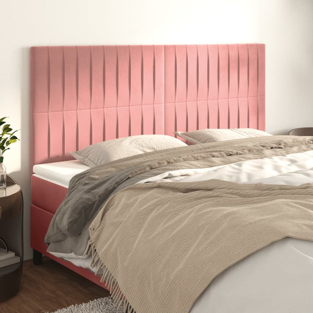 Hoofdbord roze 200x5x118/128 cm fluweel is nu te koop bij PeponiXL, paradijselijk wonen!