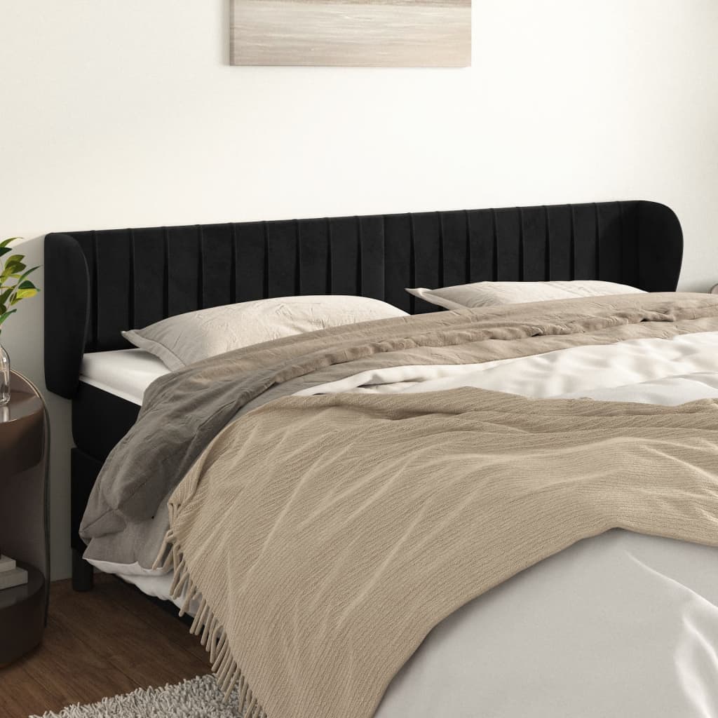 Hoofdbord met randen 163x23x78/88 cm fluweel zwart is nu te koop bij PeponiXL, paradijselijk wonen!
