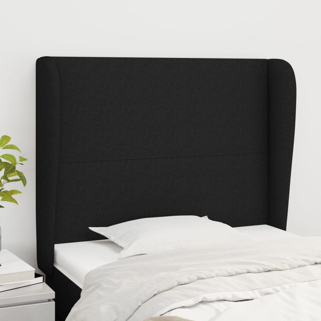 Hoofdbord met randen 83x23x118/128 cm stof zwart is nu te koop bij PeponiXL, paradijselijk wonen!
