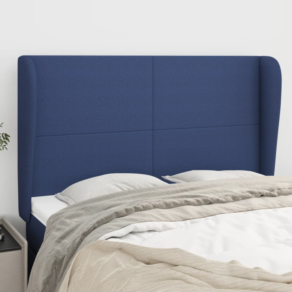Hoofdbord met randen 147x23x118/128 cm stof blauw is nu te koop bij PeponiXL, paradijselijk wonen!