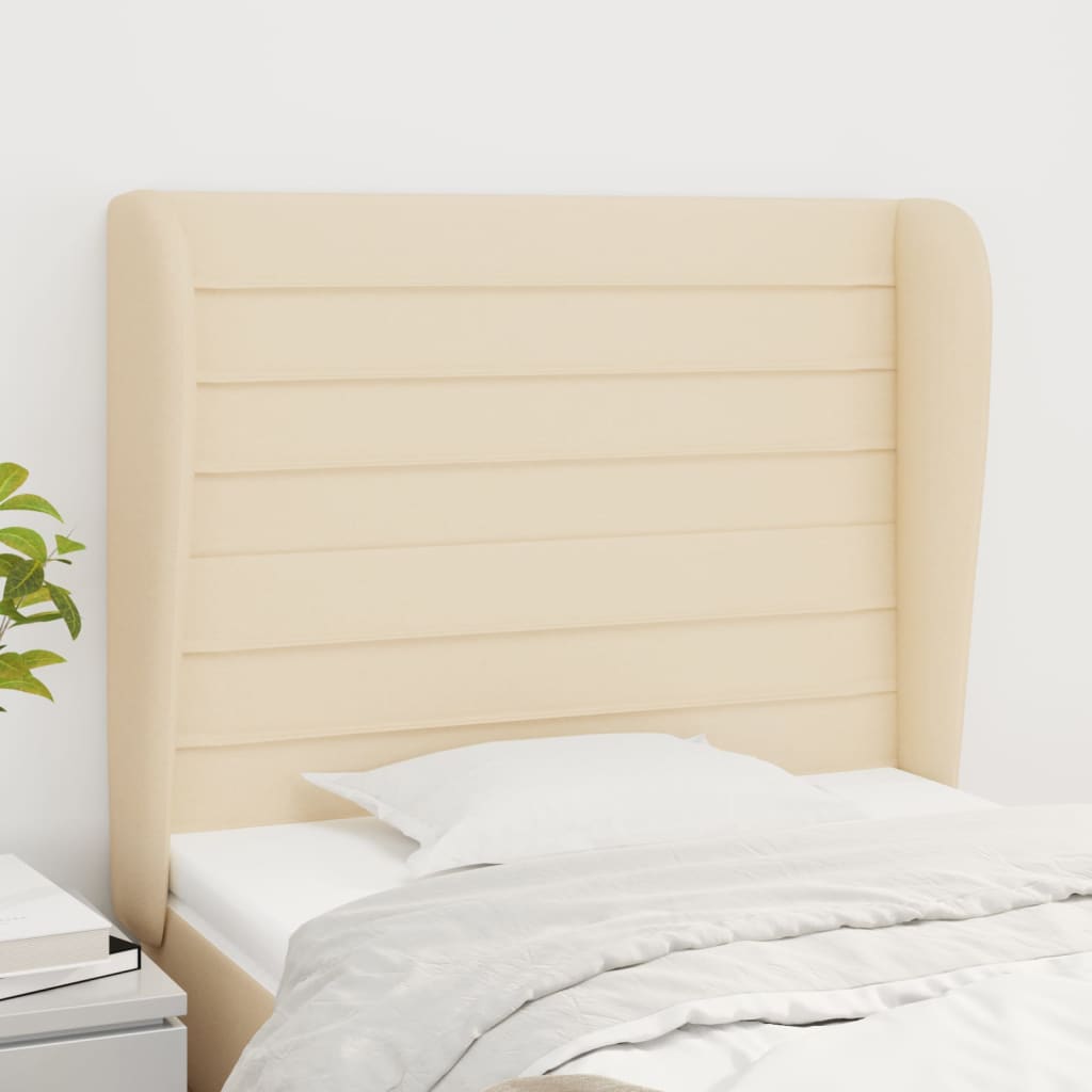 Hoofdbord met randen 93x23x118/128 cm stof crèmekleurig is nu te koop bij PeponiXL, paradijselijk wonen!