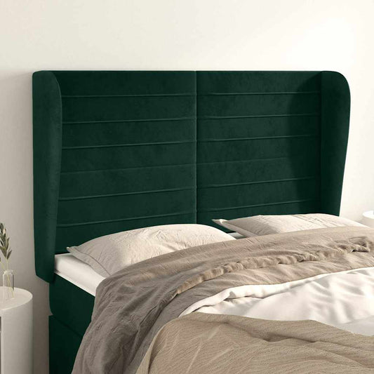 Hoofdbord met randen 147x23x118/128 cm fluweel donkergroen is nu te koop bij PeponiXL, paradijselijk wonen!