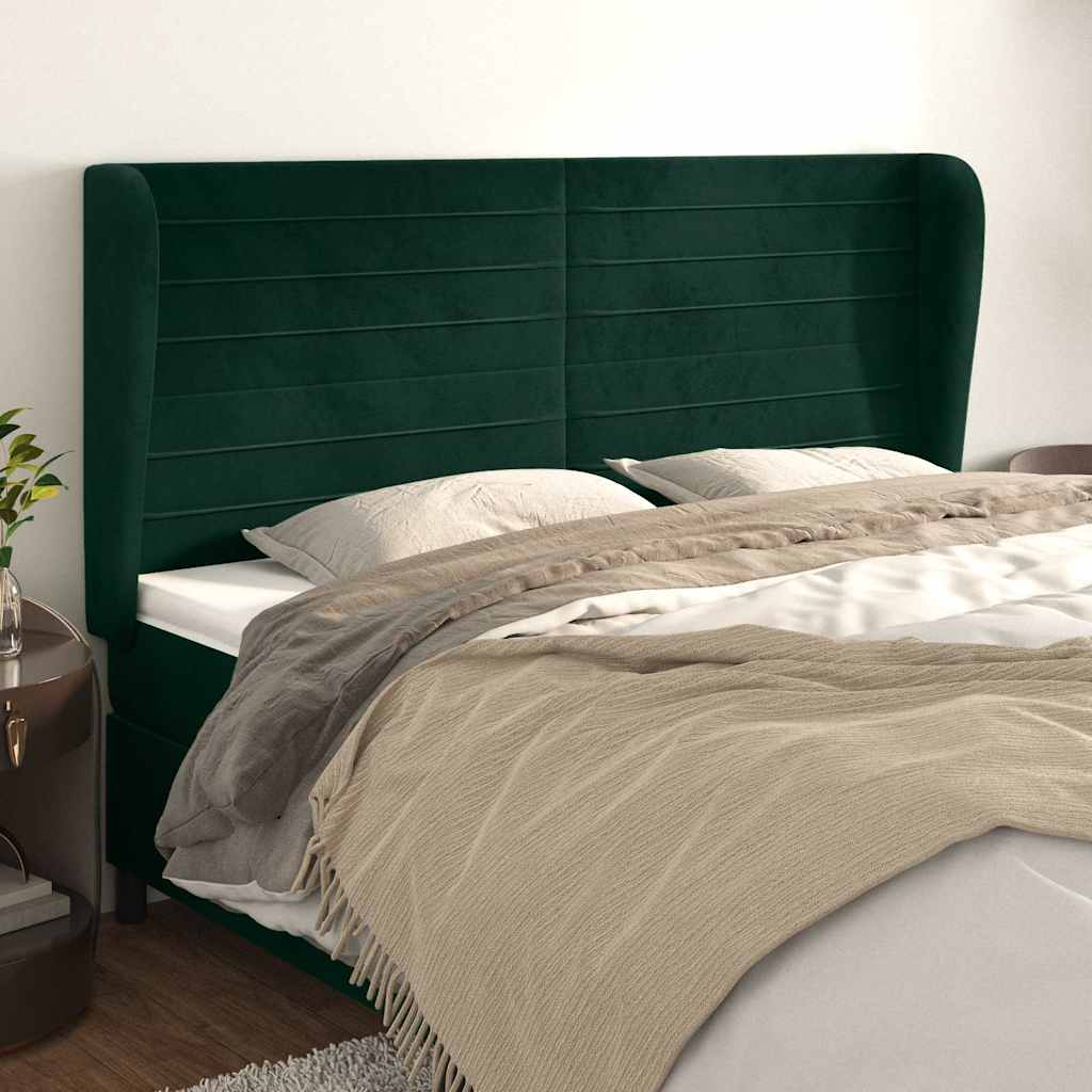 Hoofdbord met randen 203x23x118/128 cm fluweel donkergroen is nu te koop bij PeponiXL, paradijselijk wonen!