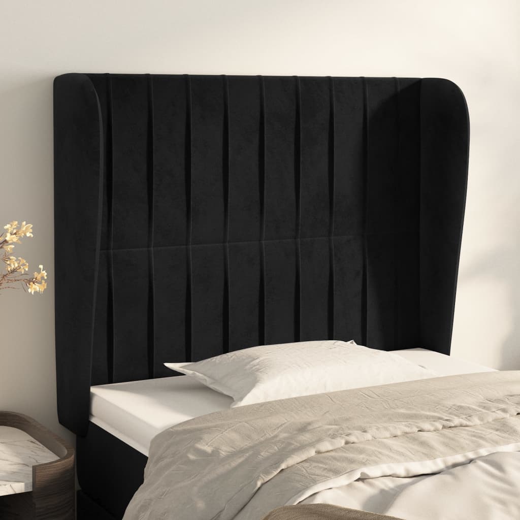 Hoofdbord met randen 103x23x118/128 cm fluweel zwart is nu te koop bij PeponiXL, paradijselijk wonen!