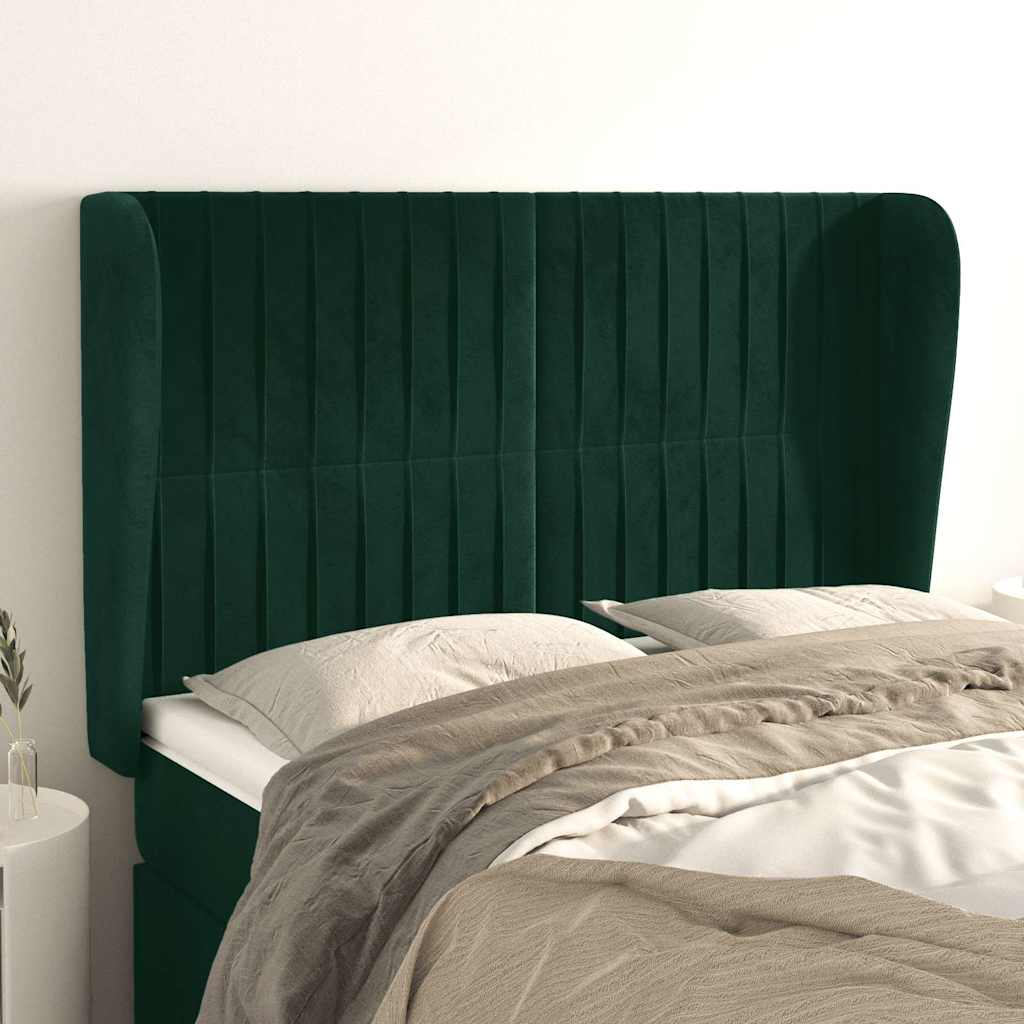 Hoofdbord met randen 147x23x118/128 cm fluweel donkergroen is nu te koop bij PeponiXL, paradijselijk wonen!