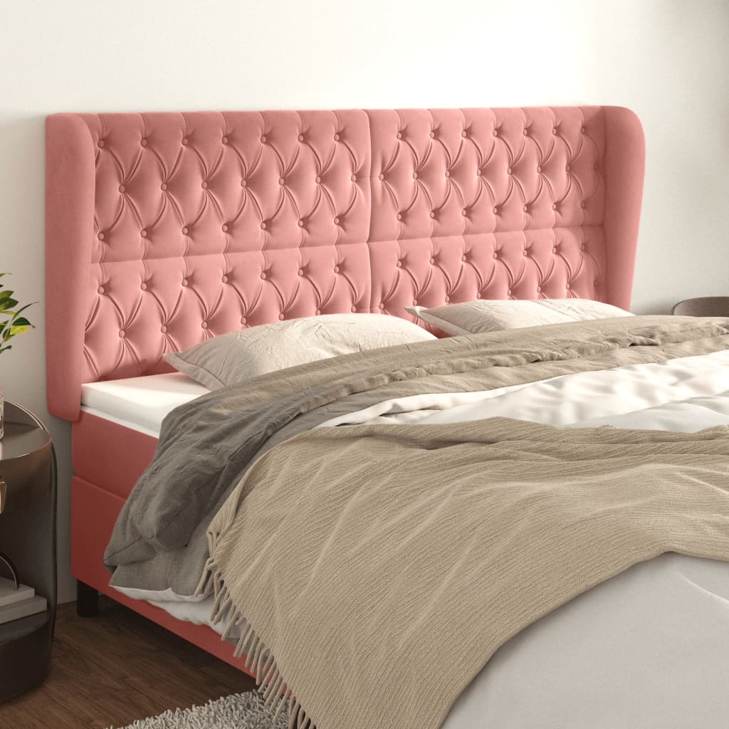 Hoofdbord met randen 183x23x118/128 cm fluweel roze is nu te koop bij PeponiXL, paradijselijk wonen!