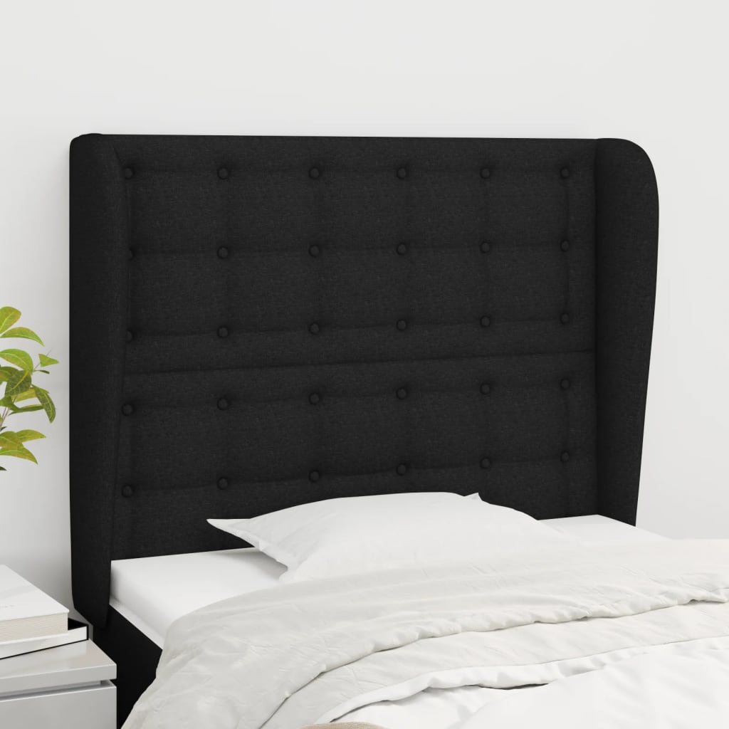 Hoofdbord met randen 103x23x118/128 cm stof zwart is nu te koop bij PeponiXL, paradijselijk wonen!