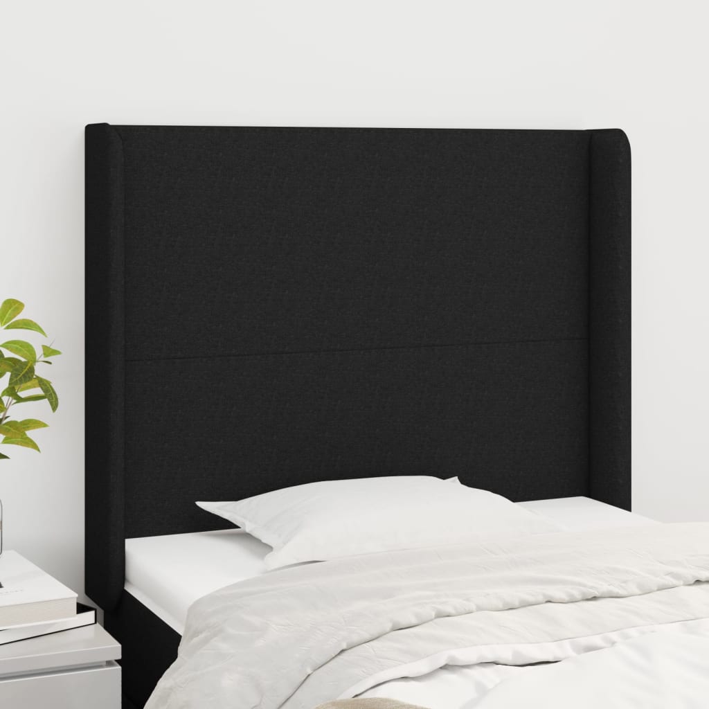 Hoofdbord met randen 83x16x118/128 cm stof zwart is nu te koop bij PeponiXL, paradijselijk wonen!
