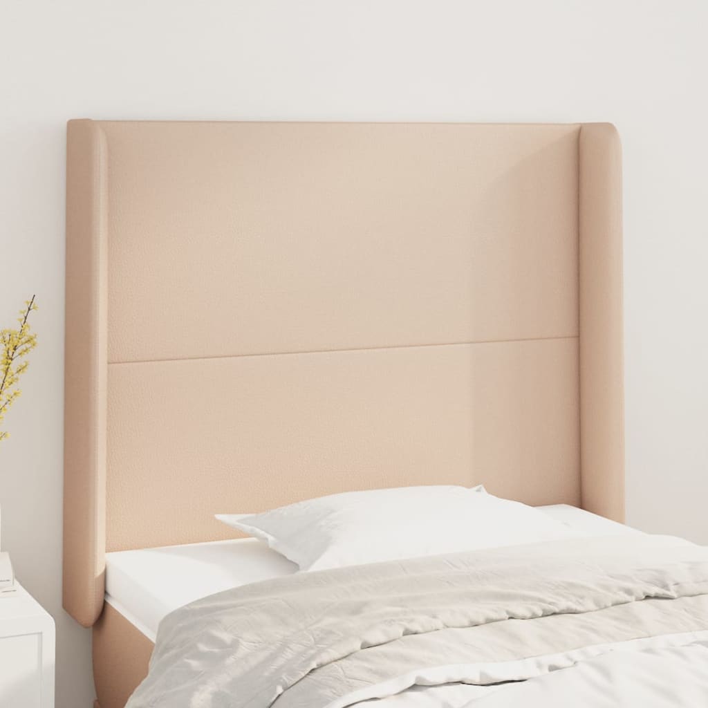 Hoofdbord met randen 93x16x118/128 cm kunstleer cappuccinokleur is nu te koop bij PeponiXL, paradijselijk wonen!