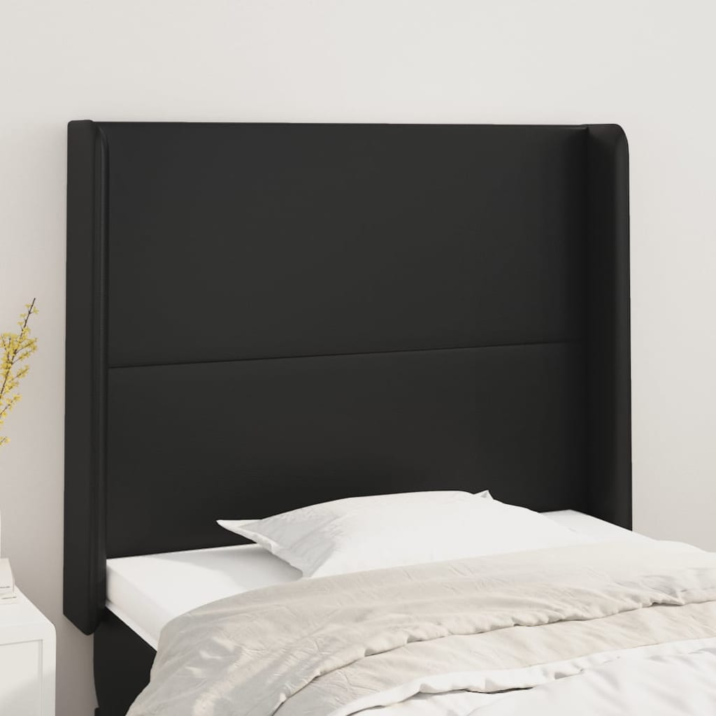 Hoofdbord met randen 103x16x118/128 cm kunstleer zwart is nu te koop bij PeponiXL, paradijselijk wonen!