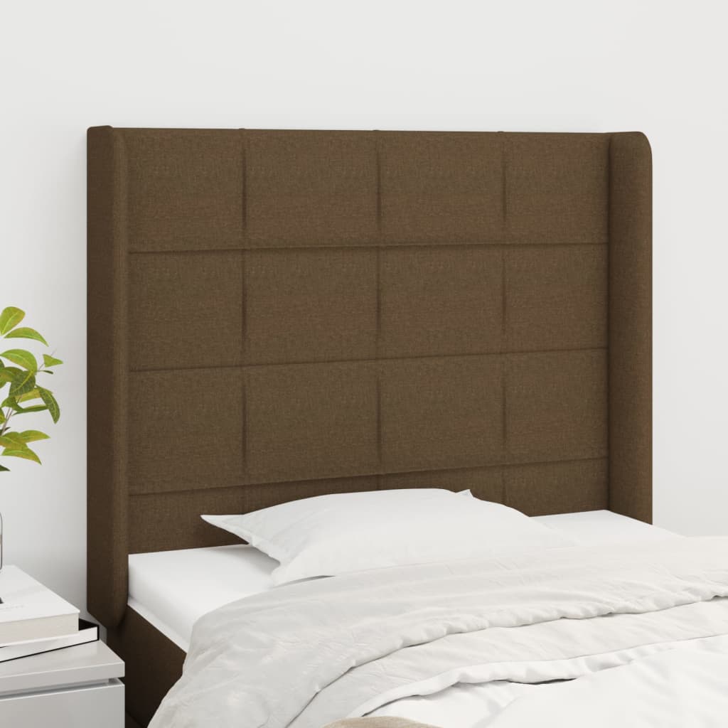 Hoofdbord met randen 103x16x118/128 cm stof donkerbruin is nu te koop bij PeponiXL, paradijselijk wonen!