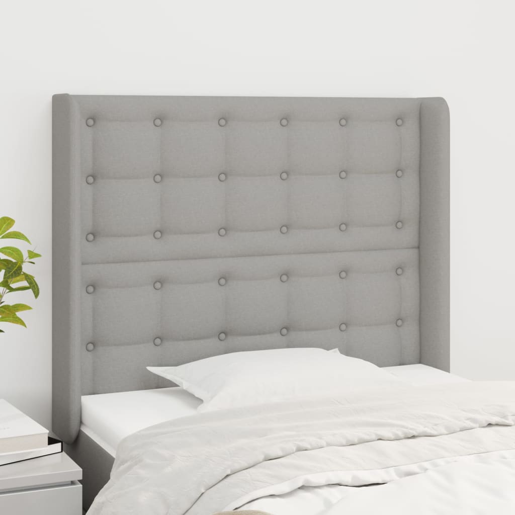 Hoofdbord met randen 103x16x118/128 cm stof lichtgrijs is nu te koop bij PeponiXL, paradijselijk wonen!