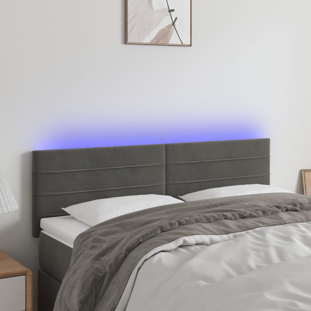 Hoofdbord LED 144x5x78/88 cm fluweel donkergrijs is nu te koop bij PeponiXL, paradijselijk wonen!