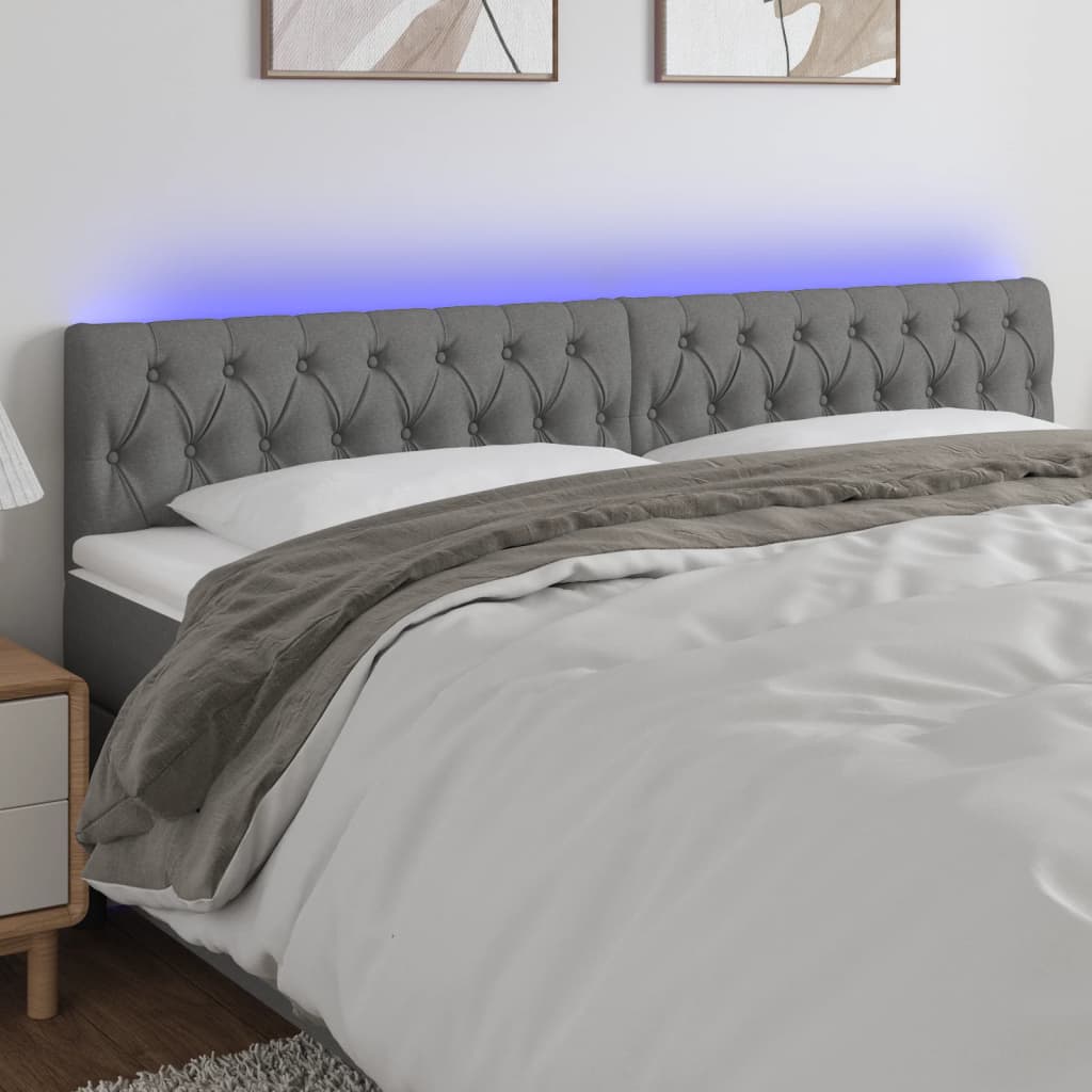 Hoofdbord LED 200x7x78/88 cm stof donkergrijs is nu te koop bij PeponiXL, paradijselijk wonen!