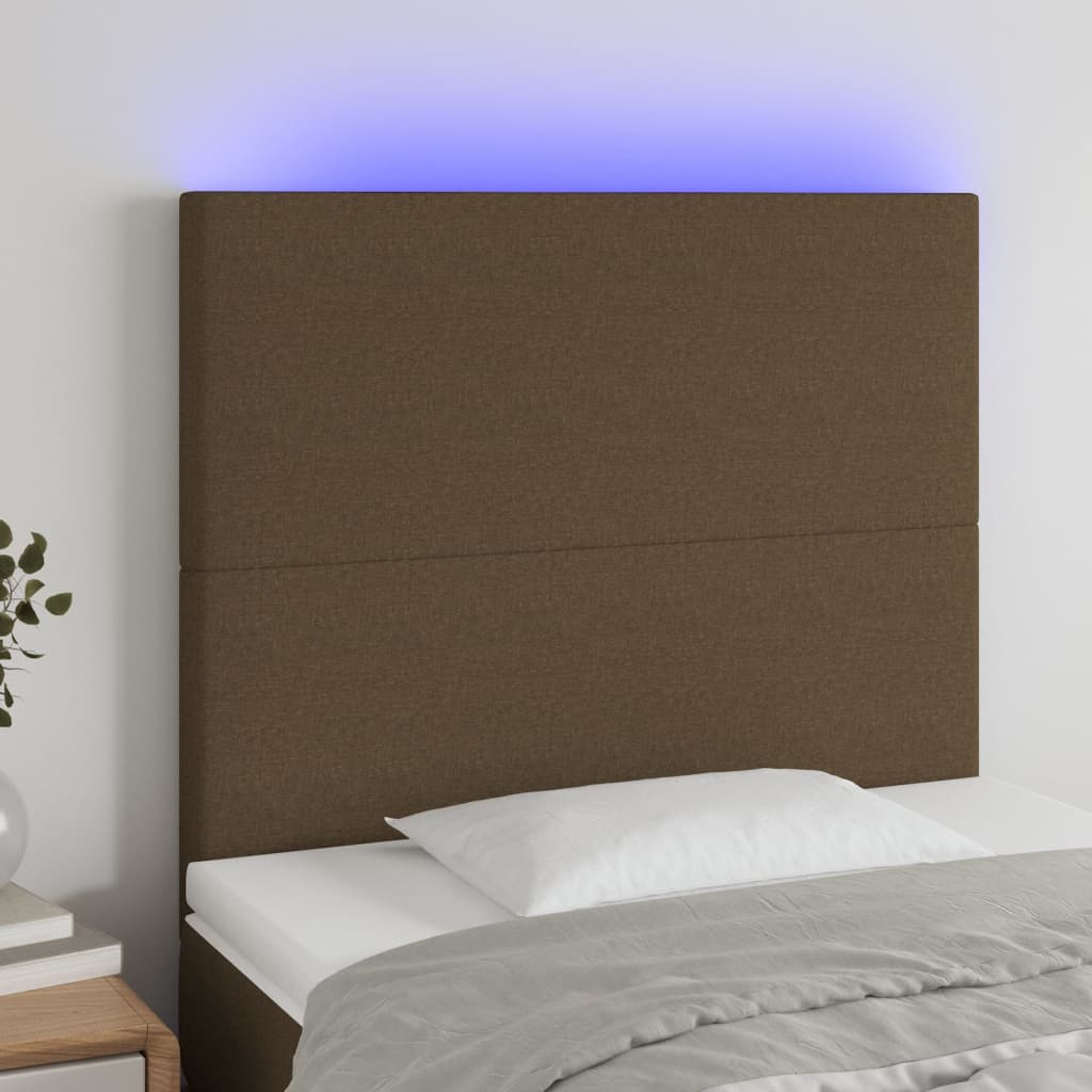 Hoofdbord LED 80x5x118/128 cm stof donkerbruin is nu te koop bij PeponiXL, paradijselijk wonen!