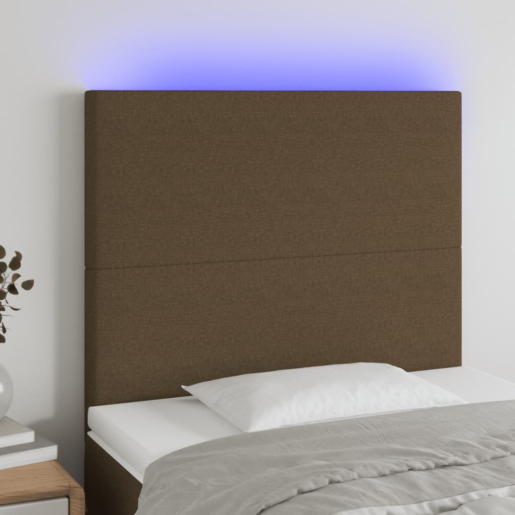 Hoofdbord LED 100x5x118/128 cm stof donkerbruin is nu te koop bij PeponiXL, paradijselijk wonen!