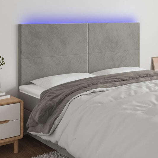 Hoofdbord LED 200x5x118/128 cm fluweel lichtgrijs is nu te koop bij PeponiXL, paradijselijk wonen!