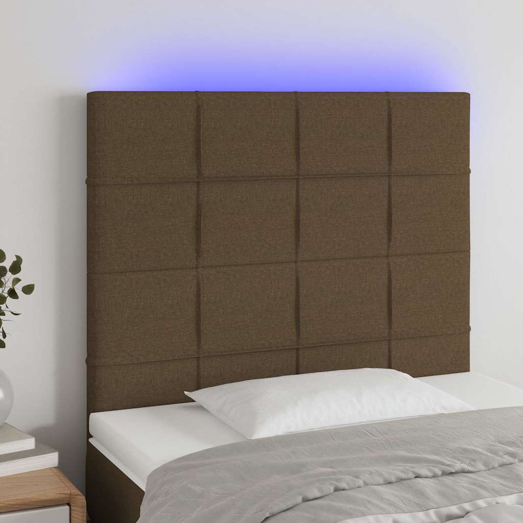 Hoofdbord LED 80x5x118/128 cm stof donkerbruin is nu te koop bij PeponiXL, paradijselijk wonen!