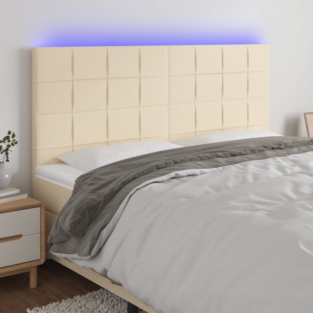 Hoofdbord LED 160x5x118/128 cm stof crèmekleurig is nu te koop bij PeponiXL, paradijselijk wonen!