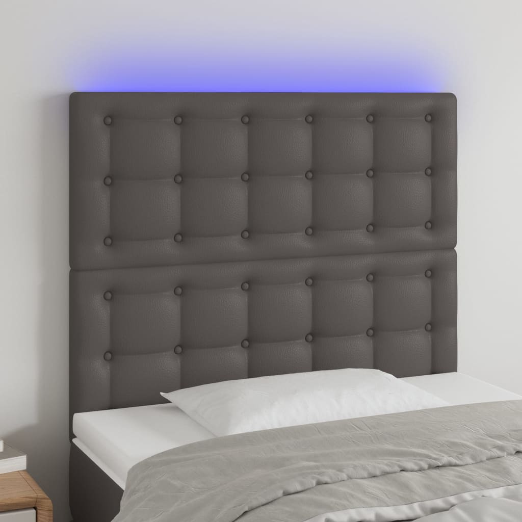 Hoofdbord LED 90x5x118/128 cm kunstleer grijs is nu te koop bij PeponiXL, paradijselijk wonen!