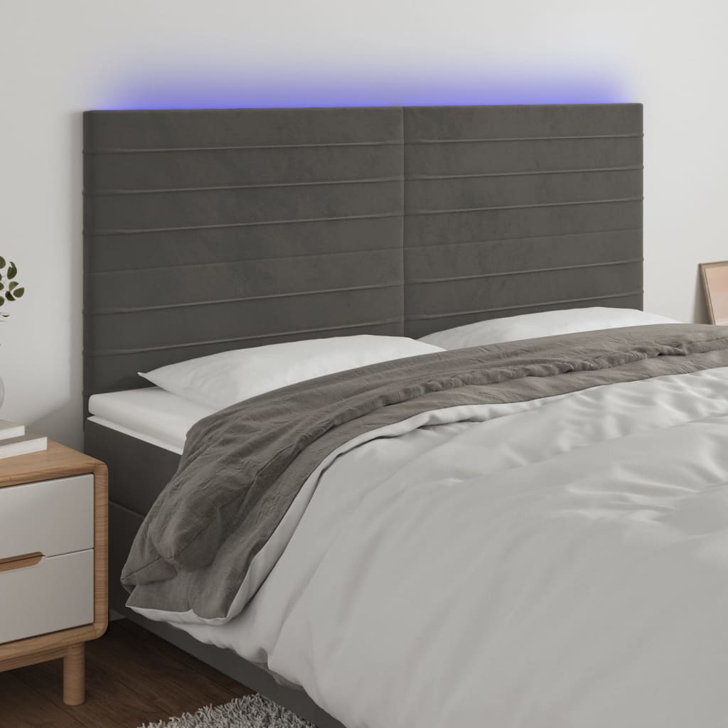 Hoofdbord LED 160x5x118/128 cm fluweel donkergrijs is nu te koop bij PeponiXL, paradijselijk wonen!
