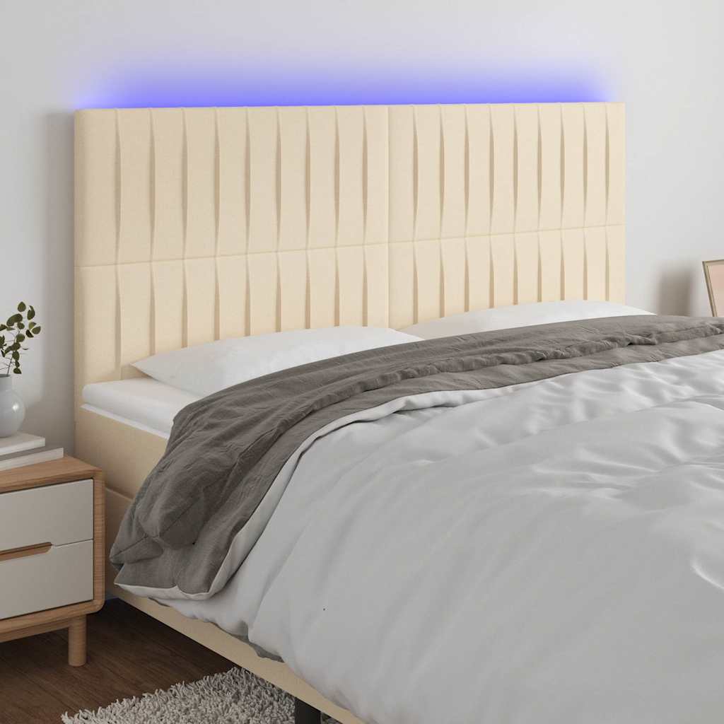 Hoofdbord LED 180x5x118/128 cm stof crèmekleurig is nu te koop bij PeponiXL, paradijselijk wonen!