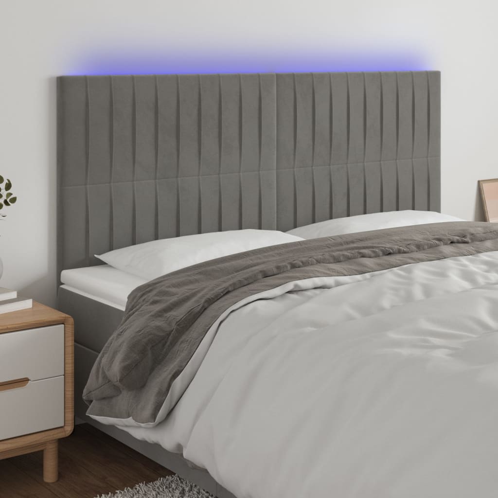 Hoofdbord LED 200x5x118/128 cm fluweel lichtgrijs is nu te koop bij PeponiXL, paradijselijk wonen!
