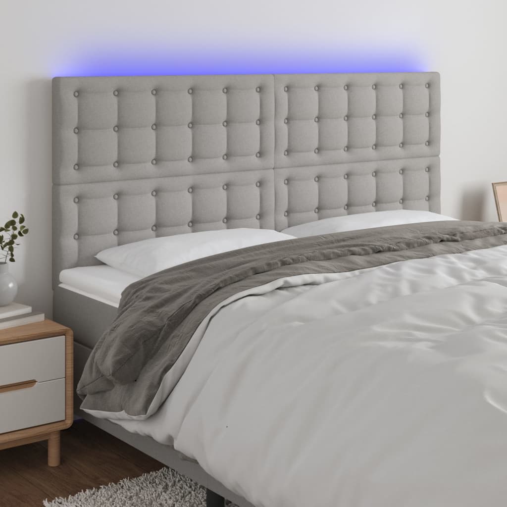 Hoofdbord LED 200x5x118/128 cm stof lichtgrijs is nu te koop bij PeponiXL, paradijselijk wonen!