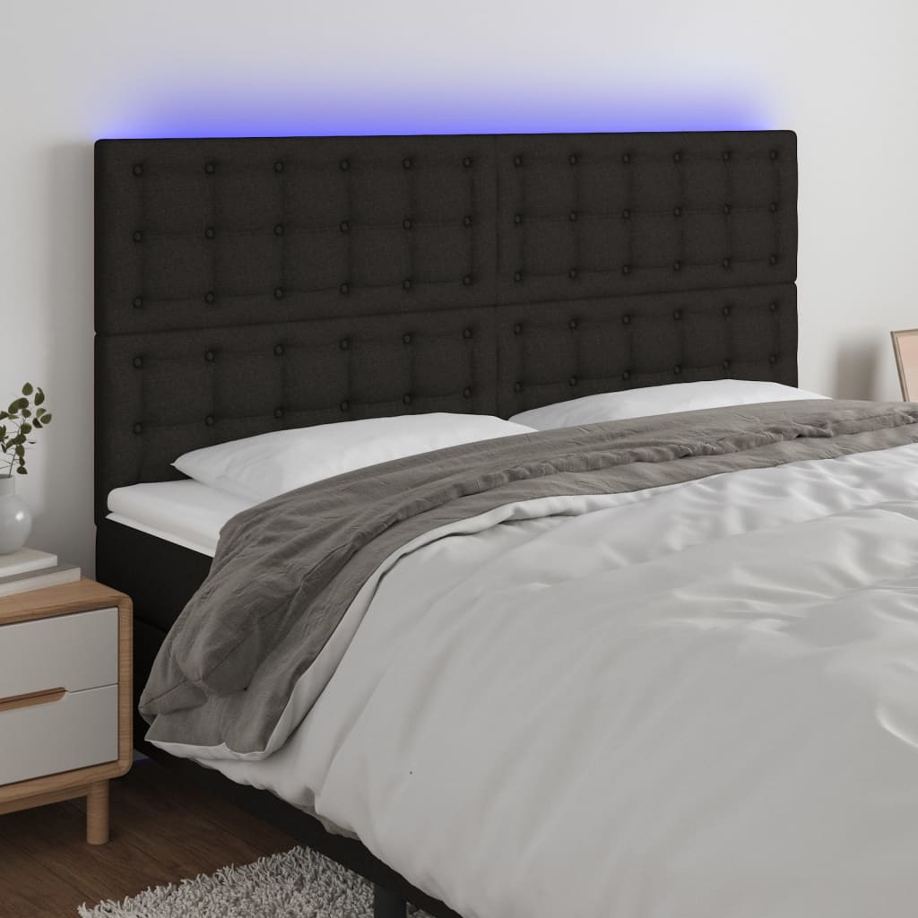 Hoofdbord LED 200x5x118/128 cm stof zwart is nu te koop bij PeponiXL, paradijselijk wonen!