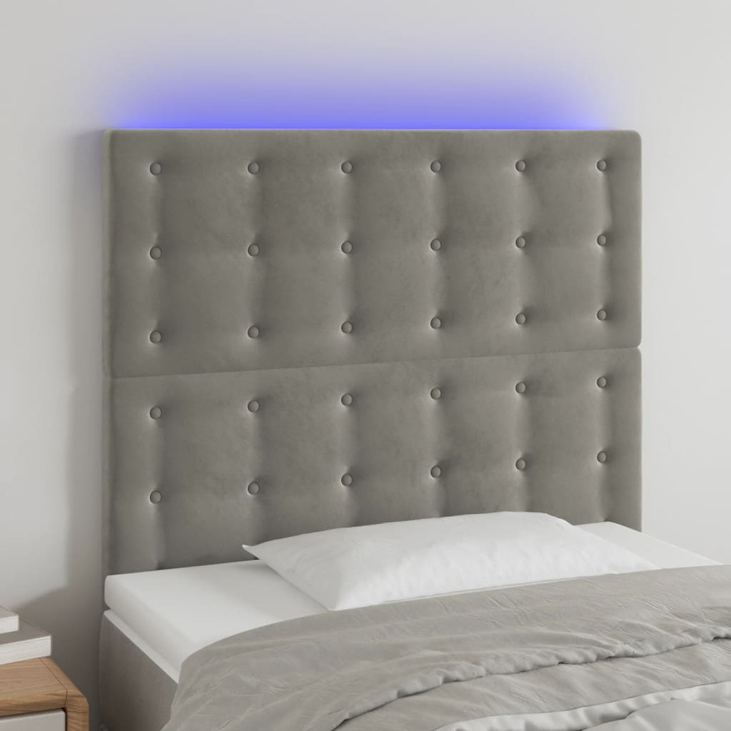 Hoofdbord LED 80x5x118/128 cm fluweel lichtgrijs is nu te koop bij PeponiXL, paradijselijk wonen!
