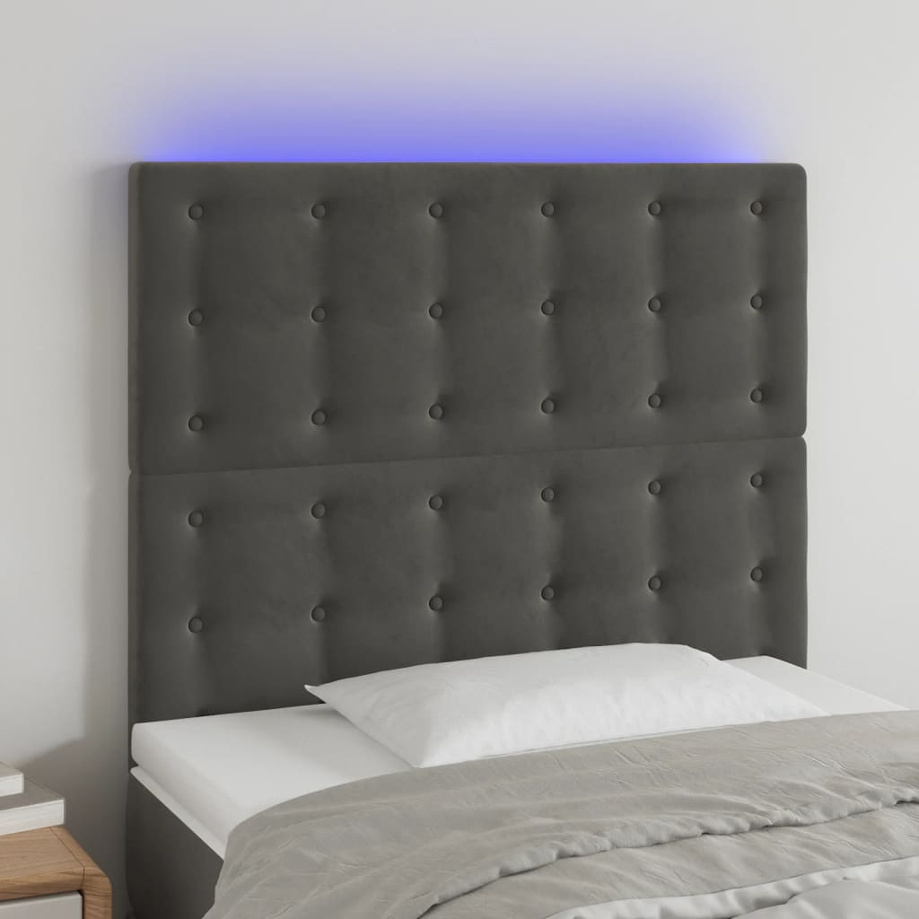Hoofdbord LED 90x5x118/128 cm fluweel donkergrijs is nu te koop bij PeponiXL, paradijselijk wonen!