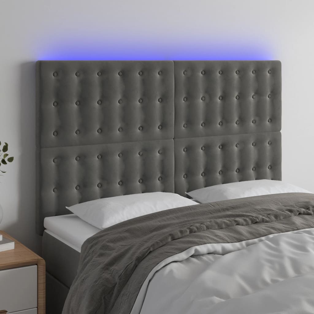 Hoofdbord LED 144x5x118/128 cm fluweel donkergrijs is nu te koop bij PeponiXL, paradijselijk wonen!